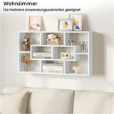 BukkitBow wandplank en wandkast met 8 vakken van stevig hout, hangende boekenplank van 85x48x16 cm, modern en functioneel design.