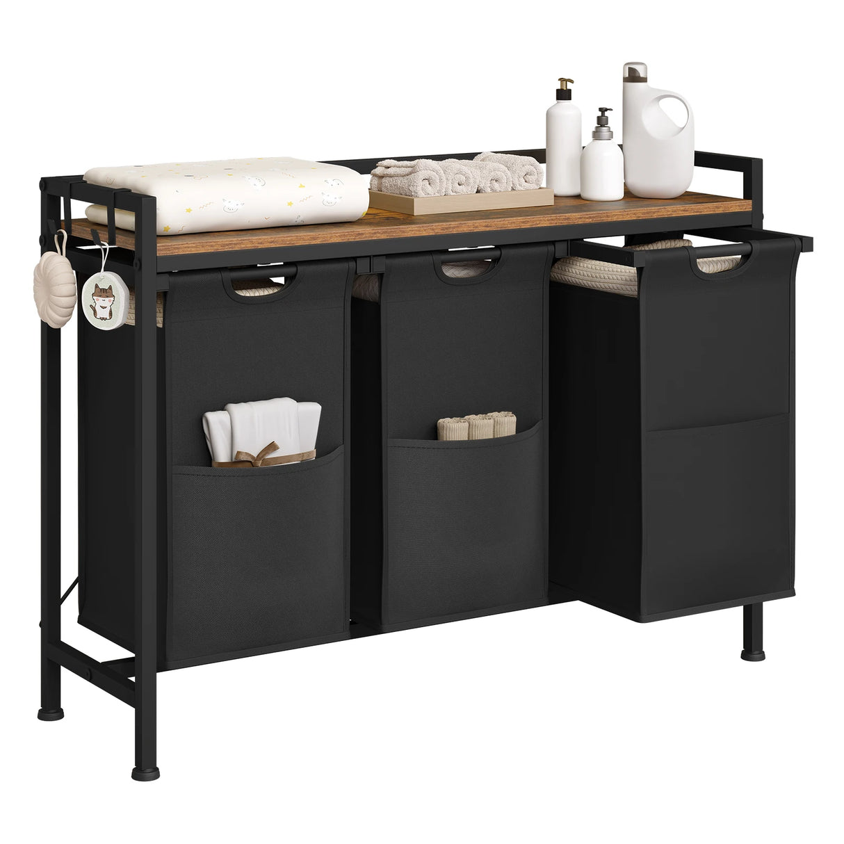 BukkitBow wasmand met 2/3 opbergvakken, uitschuifbaar en afneembaar, metalen frame, industrieel design voor badkamer en slaapkamer