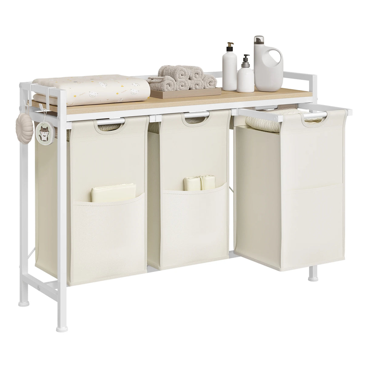 BukkitBow wasmand met 2/3 opbergvakken, uitschuifbaar, afneembaar, metalen frame, industrieel design voor badkamer of slaapkamer