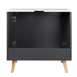BukkitBow badkamermeubel met wastafel kast, houten poten en sifonuitsparing, vochtbestendig, 60x40x60.5 cm, modern design