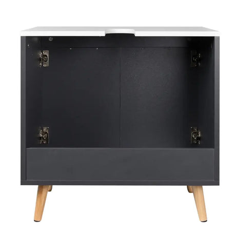 BukkitBow badkamermeubel met wastafel kast, houten poten en sifonuitsparing, vochtbestendig, 60x40x60.5 cm, modern design