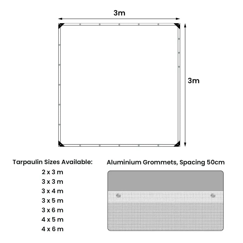 Transparant waterdicht afdekzeil van BukkitBow met aluminium oogjes, UV- en weerbestendig, 140g/m², diverse maten beschikbaar.