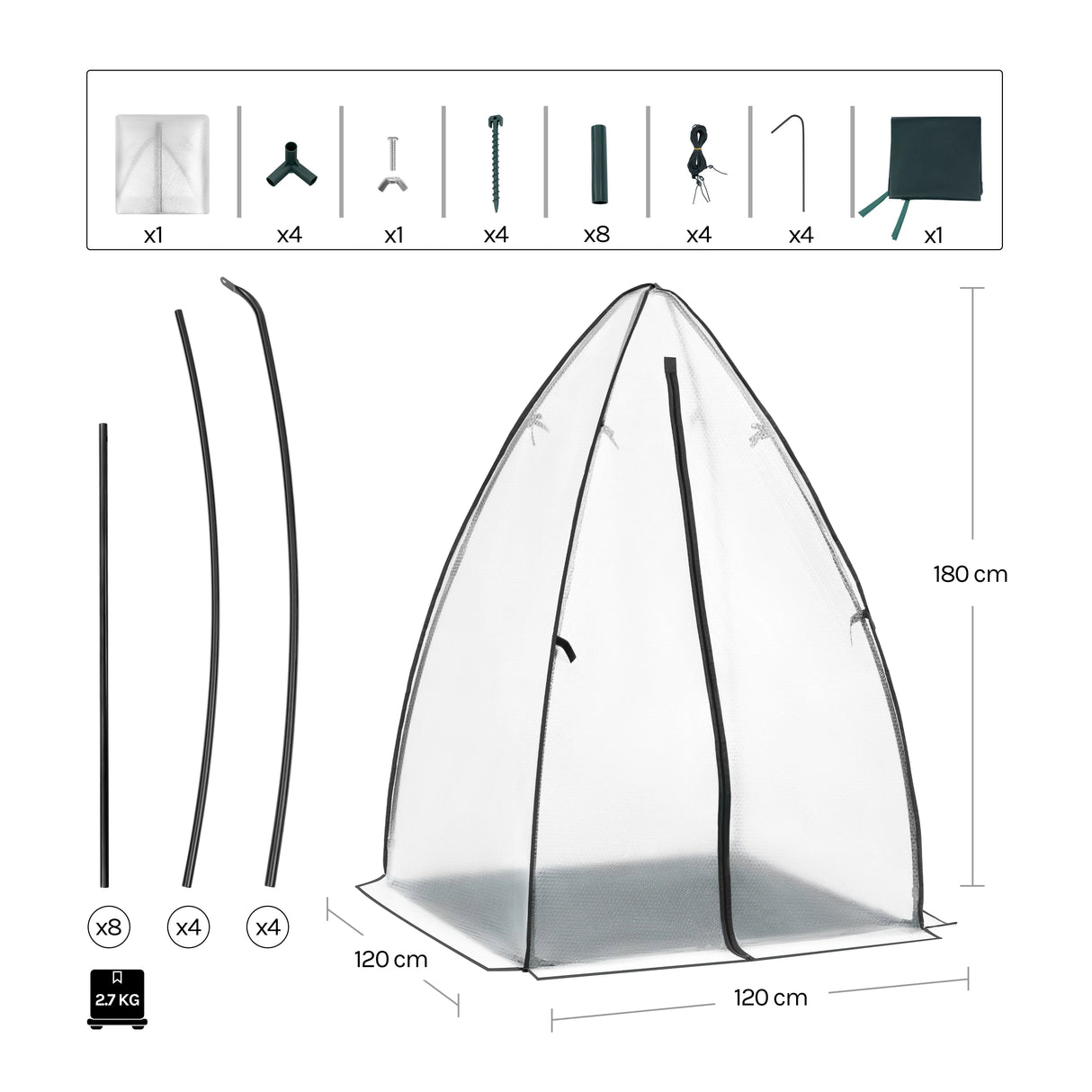 BukkitBow wintervaste foliekas met grondzeil en noppenfolie, polytunnel 120x180cm voor tuinbescherming en plantenverzorging