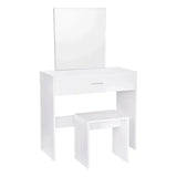 Witte BukkitBow kaptafel met grote make-up spiegel, ruime lade en kruk, afmetingen 39x82x75 cm, elegant meubel voor make-up en verzorging.