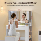 Witte BukkitBow kaptafel met LED-spiegel en verborgen sieradenkast, elegant meubel voor make-up en sieraden.