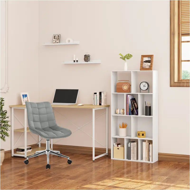 Witte BukkitBow kubus boekenkast met 4 lagen en 10 open vakken, geschikt voor boeken en display, afmetingen 60x20x120cm.