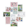 Witte BukkitBow multi-fotolijst met 10 vakken voor 10x15cm foto's, stevig plexiglas, afmeting 54,5x49cm.