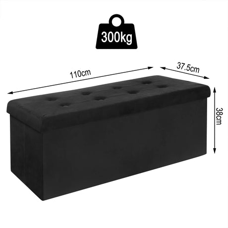 BukkitBow XXL opvouwbare opbergbank, 110 cm lange poef met 118L opbergruimte en tot 300 kg belastbaarheid, in grijze stof