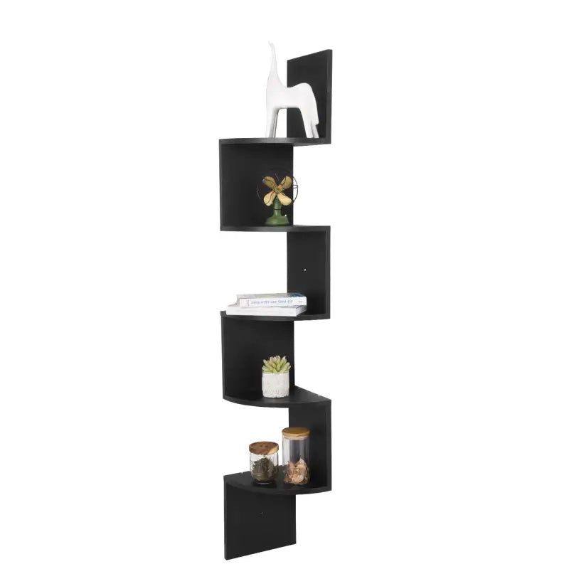 BukkitBow Zigzag hoekwandplank van stevig hout, 5 niveaus, afmeting 25x25x156cm, geschikt als boekenplank of wanddecoratie