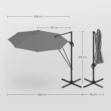 BukkitBow zwevende parasol met 360° draaibare kop en 5 kantelstanden, diameter 300 cm voor schaduw en comfort