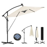 BukkitBow zwevende parasol met solar LED-verlichting en 360° draaibaar ontwerp, geschikt voor buitengebruik.
