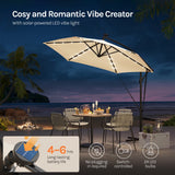 BukkitBow Zwevende parasol met solar LED-verlichting en 360° draaibare functie, geschikt voor buitengebruik.