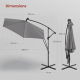 BukkitBow zwevende parasol met solar LED-verlichting, 360° draaibaar, stijlvolle buitenparasol voor terras of tuin.