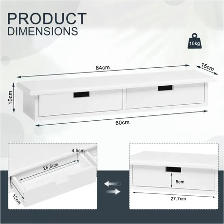 BukkitBow zwevende wandboekenplank met 2 laden voor cd's en dvd's, afmetingen 65x10x15cm, modern design in zwart