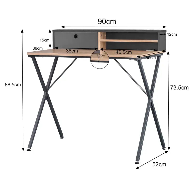 BukkitBow - Bureau / Studietafel - Stalen Frame - Licht