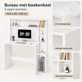 Detail van materiaal en afwerking van bureau met boekenkast