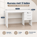 Afmetingen en productspecificaties van bureau met lades