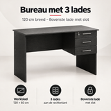 Overzicht van bureau met lades met de belangrijkste productvoordelen