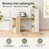 Afmetingen en productspecificaties van bureau met opbergrek