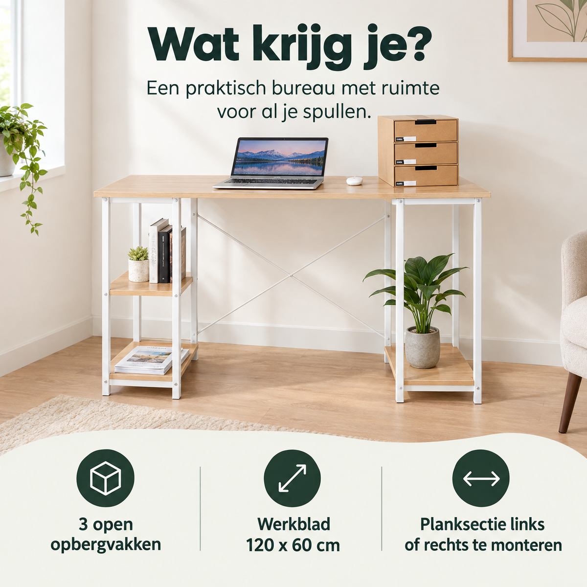 Praktische toepassing en keuzehulp voor bureau met planken