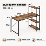 Afmetingen en productspecificaties van bureau met planken