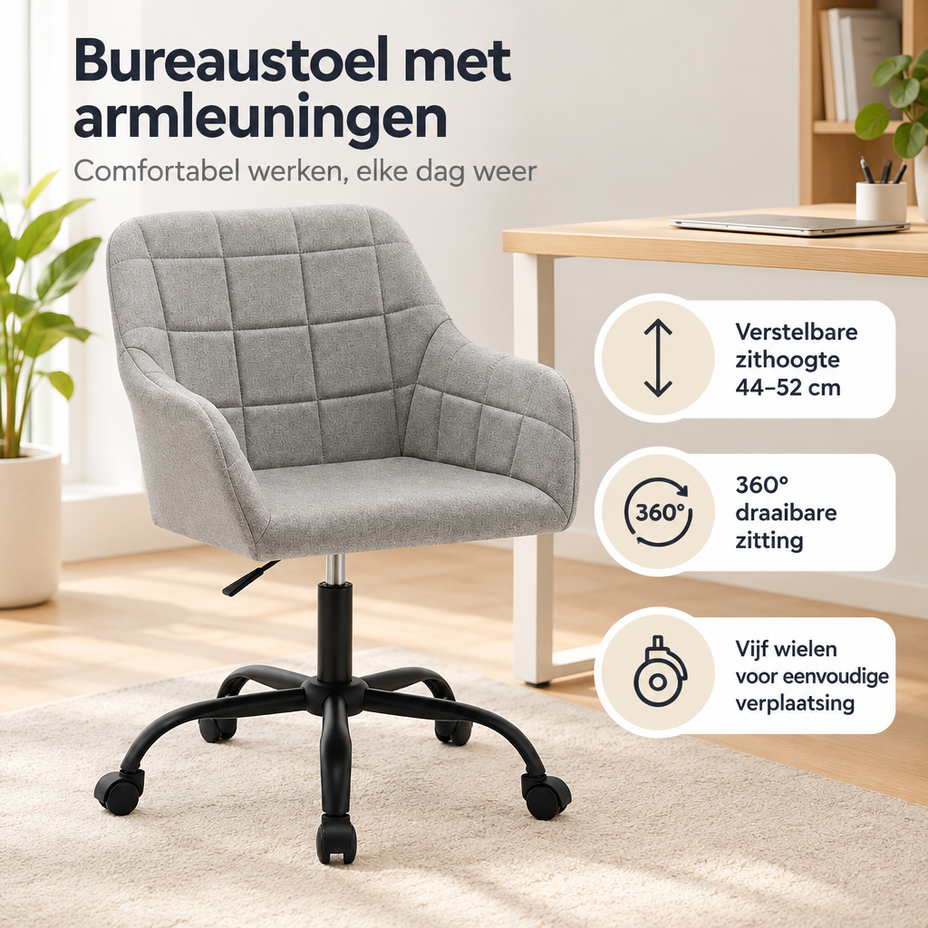 Praktische toepassing en keuzehulp voor bureaustoel met armleuningen