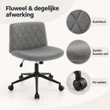 Detail van materiaal en afwerking van bureaustoel met brede zitting