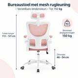 Afmetingen en productspecificaties van bureaustoel met mesh rugleuning