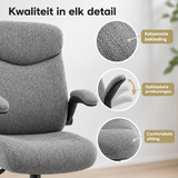 Detail van materiaal en afwerking van bureaustoel met opklapbare armleuningen