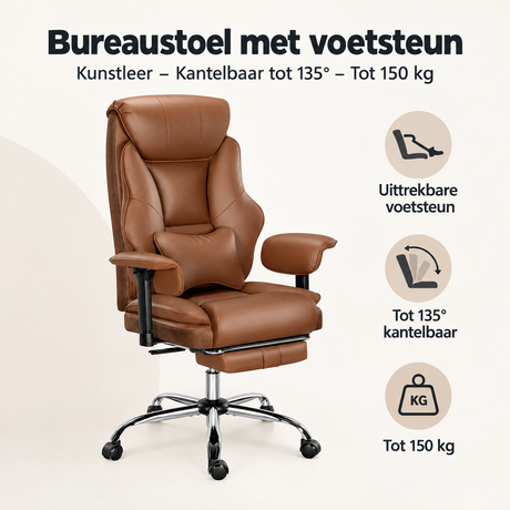 Overzicht van bureaustoel met voetsteun met de belangrijkste productvoordelen