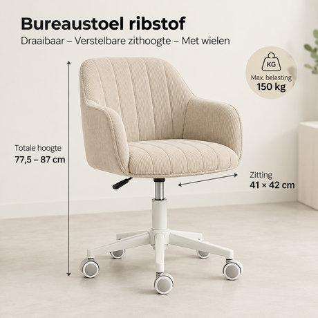 Afmetingen en productspecificaties van bureaustoel ribstof