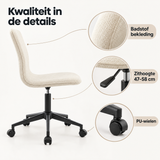 Detail van materiaal en afwerking van bureaustoel zonder armleuningen