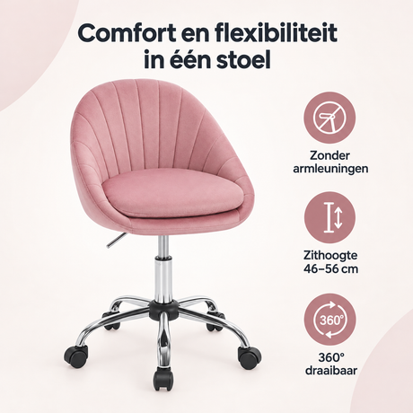 Overzicht van bureaustoel zonder armleuningen met de belangrijkste productvoordelen