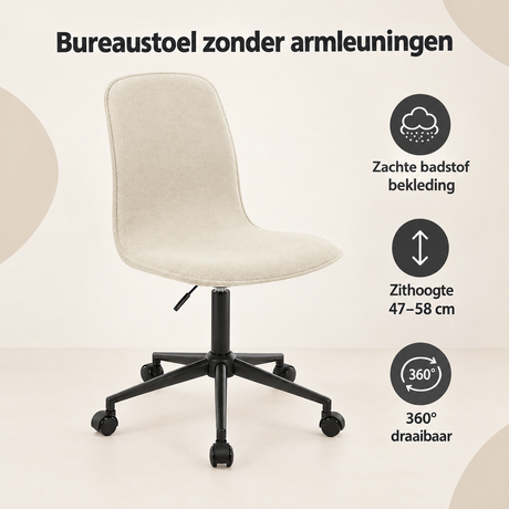 Overzicht van bureaustoel zonder armleuningen met de belangrijkste productvoordelen