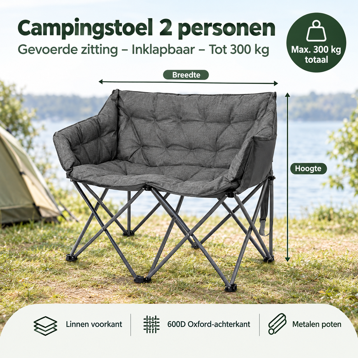 Afmetingen en productspecificaties van campingstoel 2 personen