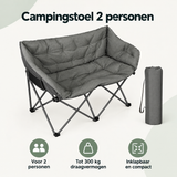 Overzicht van campingstoel 2 personen met de belangrijkste productvoordelen