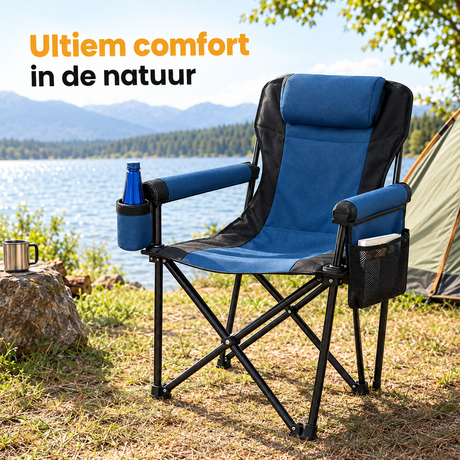 campingstoel met bekerhouder in gebruik in een passende praktijksituatie