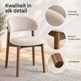 Detail van materiaal en afwerking van chenille eetkamerstoelen
