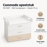 Wit MDF commode opzetstuk met handgrepen, geschikt als verschoonopzetstuk, diepte 75 cm, ontworpen door BukkitBow.