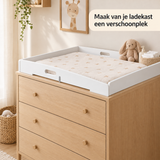 Wit MDF commode opzetstuk met handgrepen, geschikt voor verschoonopzet, diepte 75 cm, ideaal voor badkamergebruik
