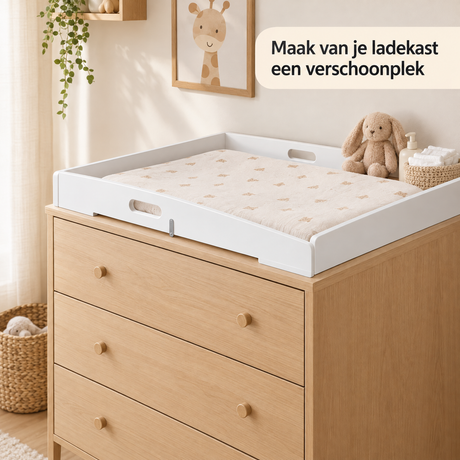 Wit MDF commode opzetstuk met handgrepen, geschikt voor verschoonopzet, diepte 75 cm, ideaal voor badkamergebruik