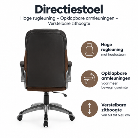 BukkitBow directiestoel met hoge rugleuning, opklapbare armleuningen en verstelbare zithoogte voor comfort en ondersteuning