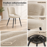 Detail van materiaal en afwerking van draaibare eetkamerstoelen