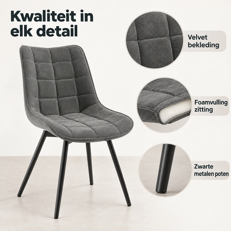 Detail van materiaal en afwerking van draaibare eetkamerstoelen