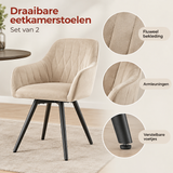 Detail van materiaal en afwerking van draaibare eetkamerstoelen