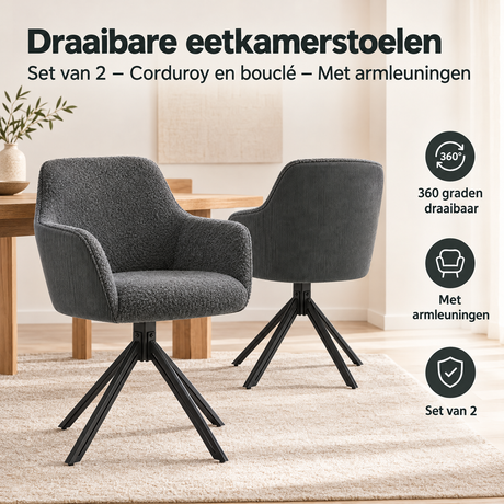 Praktische toepassing en keuzehulp voor draaibare eetkamerstoelen