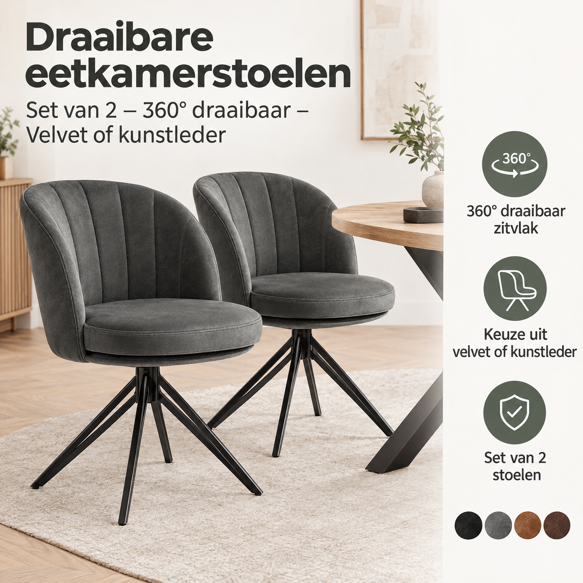 Praktische toepassing en keuzehulp voor draaibare eetkamerstoelen
