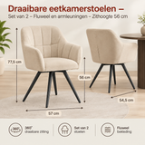 Afmetingen en productspecificaties van draaibare eetkamerstoelen