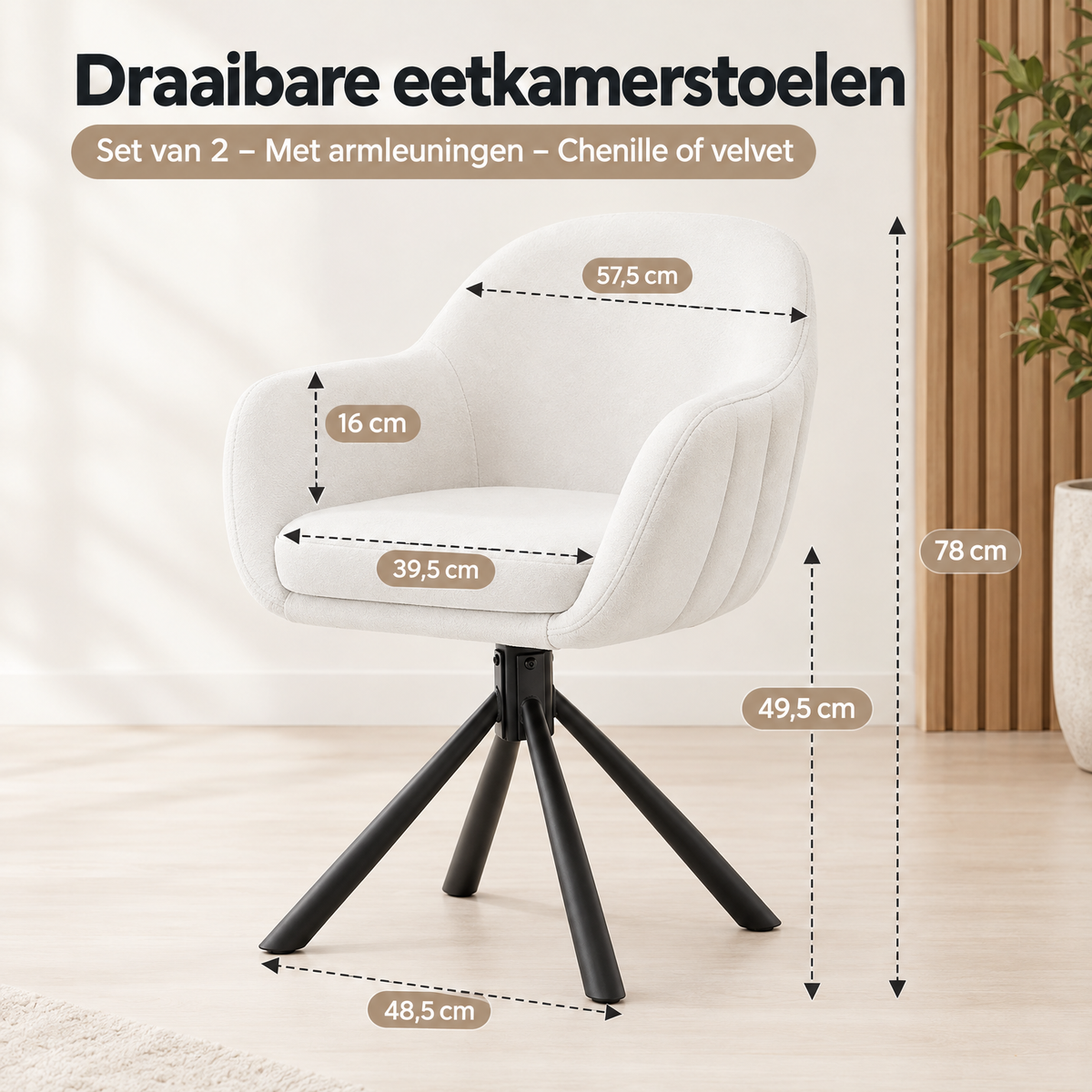 Afmetingen en productspecificaties van draaibare eetkamerstoelen
