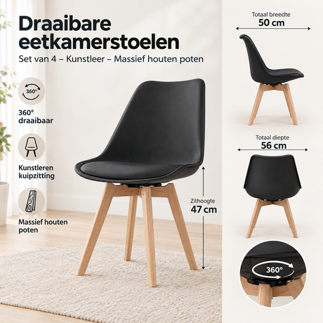 Afmetingen en productspecificaties van draaibare eetkamerstoelen